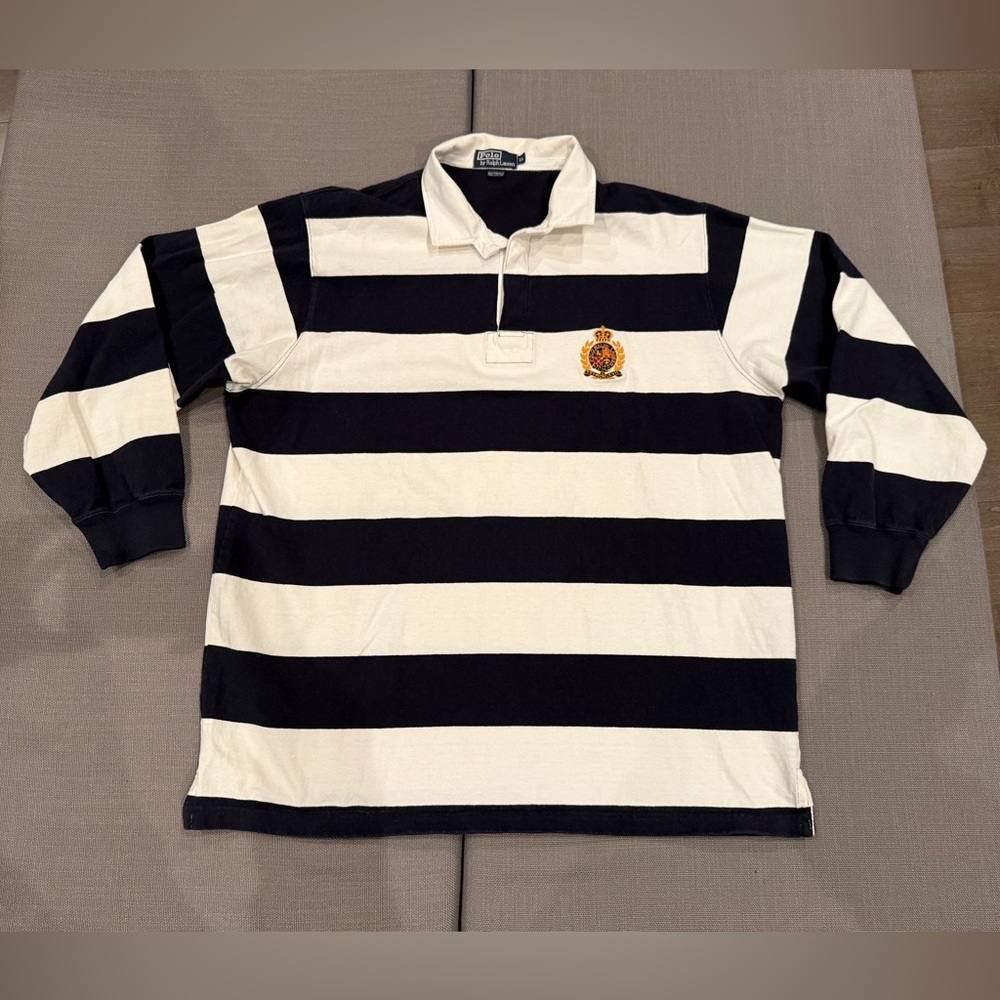 Vintage Mens Rugby Polo Ralph Lauren Shirt Crown Crest Patch MCM LXVII, Sz XL